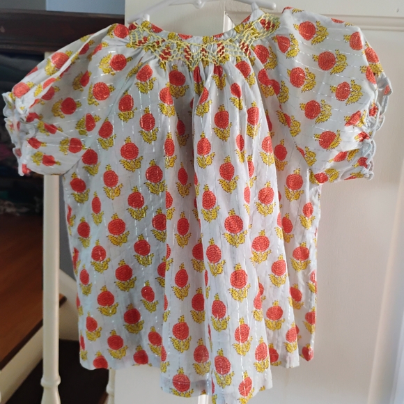 Pink Chicken Red and Green Ruffled Tie Front Blouse - Picture 2 of 5